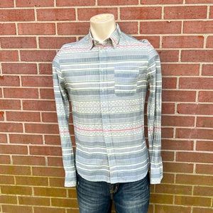 Carbon Slim Fit Long Sleeve Button Up Shirt  Gray /White Men’s Size S